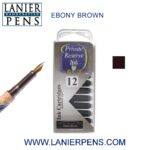 12 Pack - Private Reserve Ink, Universal Fountain Pen Ink Cartridges Clear Case, Ebony Brown