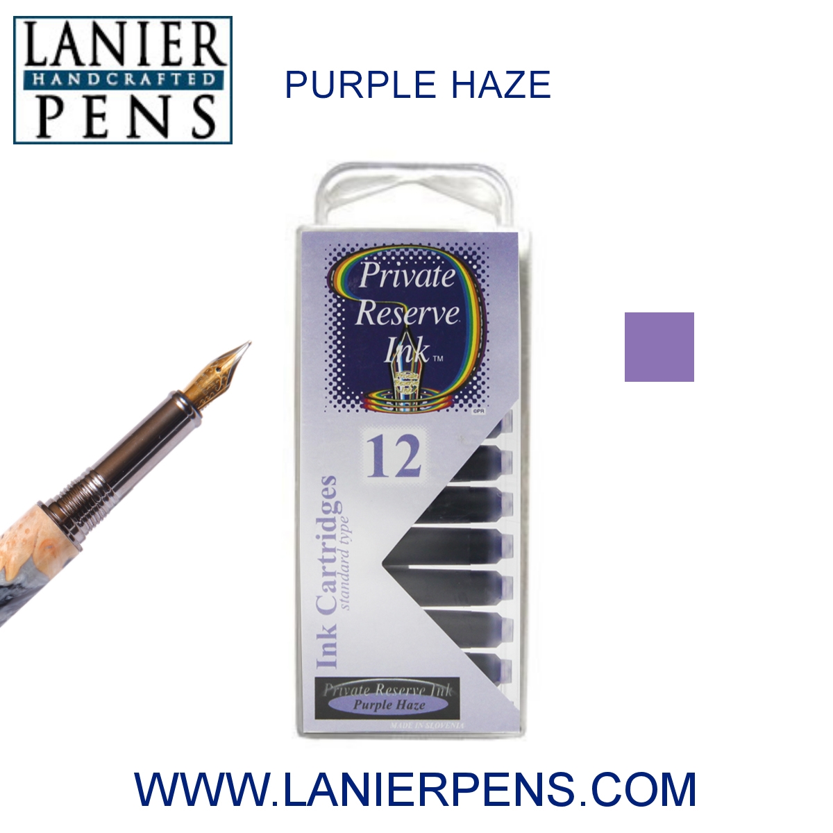 12Pack38-2T.jpg 12 Pack - Private Reserve Ink, Universal Fountain Pen Ink Cartridges Clear Case, Purple Haze - Image 1