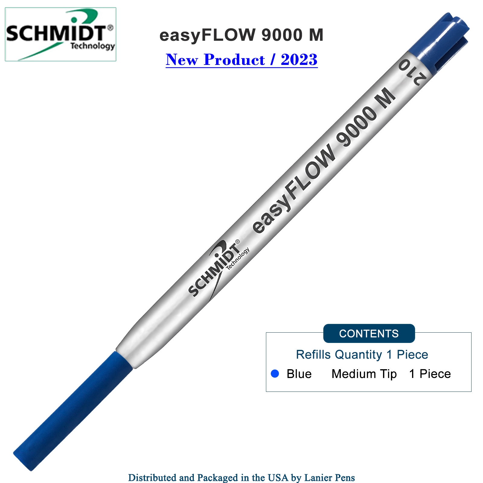 23SCeasyFLOW9000BlueMed-2T.jpg Imprinted Schmidt easyFLOW9000 Ballpoint Refill- Blue Ink, Medium Tip 1.0mm - Image 1