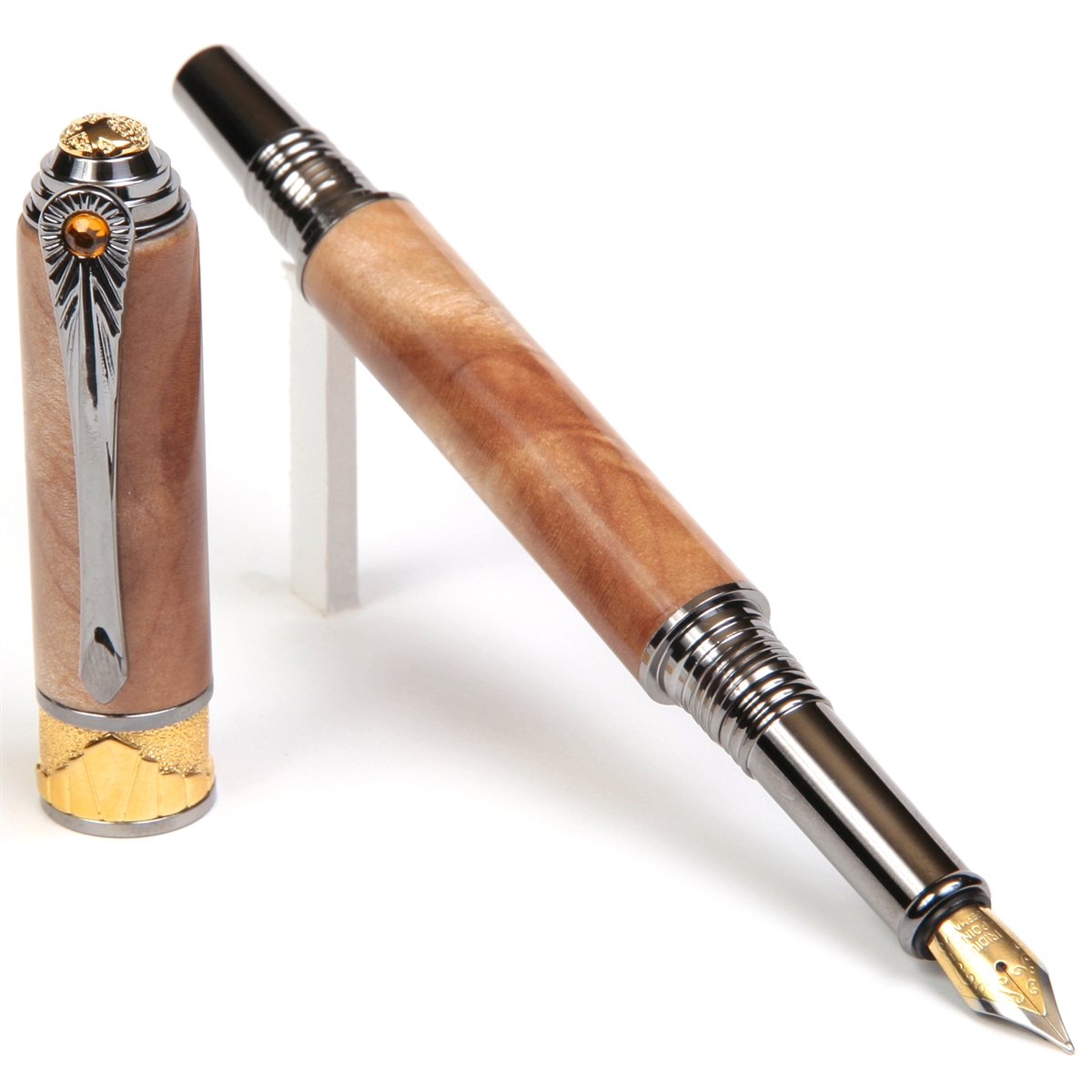 AF6W43-2T.jpg Art Deco Fountain Pen - Maple Burl - Image 1