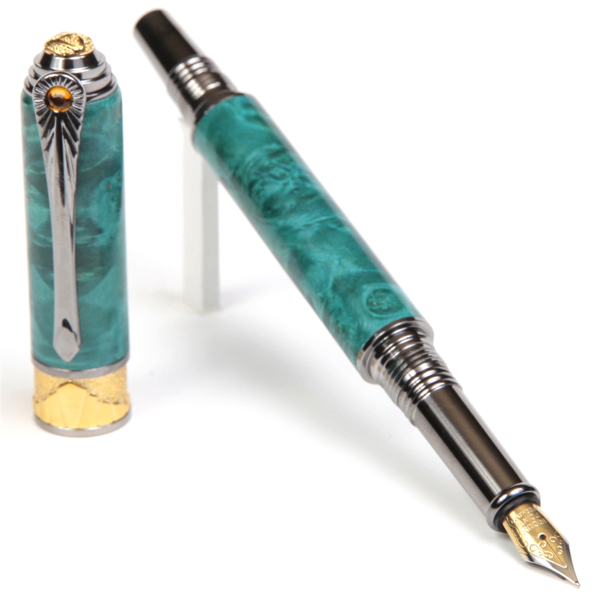 AF6W71-2T.jpg Art Deco Fountain Pen - Turquoise Box Elder - Image 1