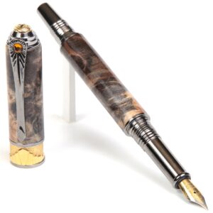 Art Deco Fountain Pen - Gray & Black Maple Burl