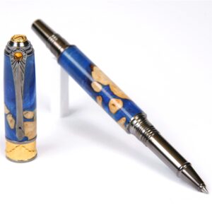 Art Deco Rollerball Pen - Midnight Raven Burl End Cap