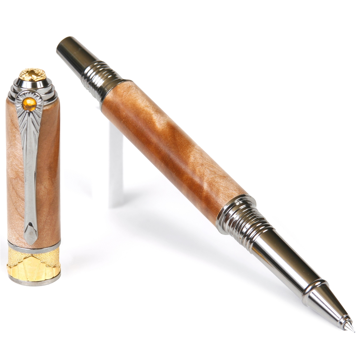 AR6W43-2T.jpg Art Deco Rollerball Pen - Maple Burl - Image 1