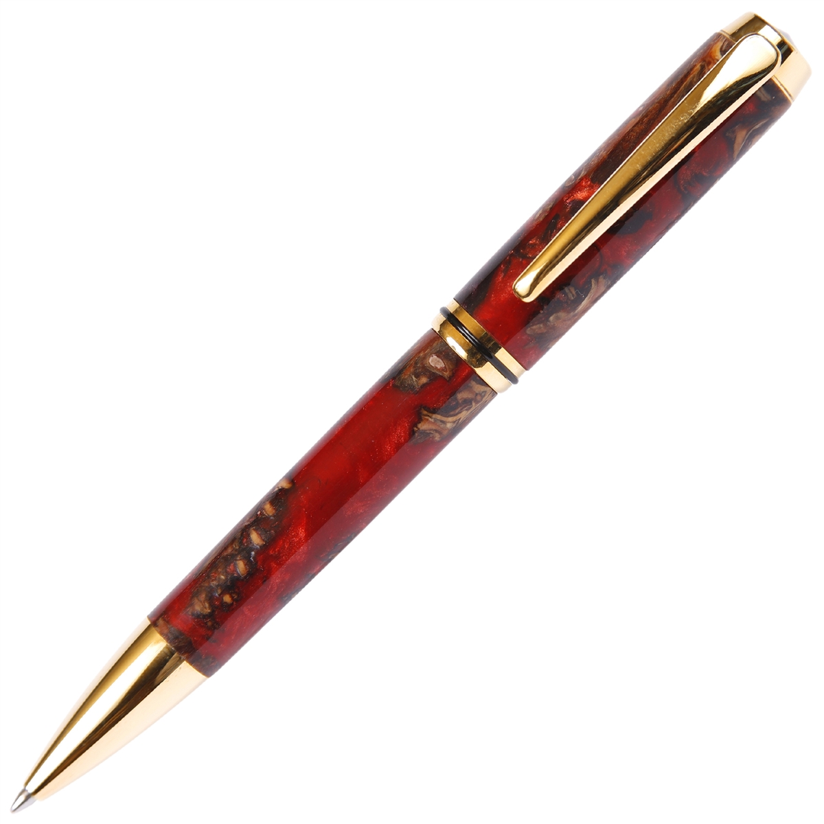 BB4W166-2T.jpg Baron Ball Point Pen - Red and Silver Pine Cone - Image 1