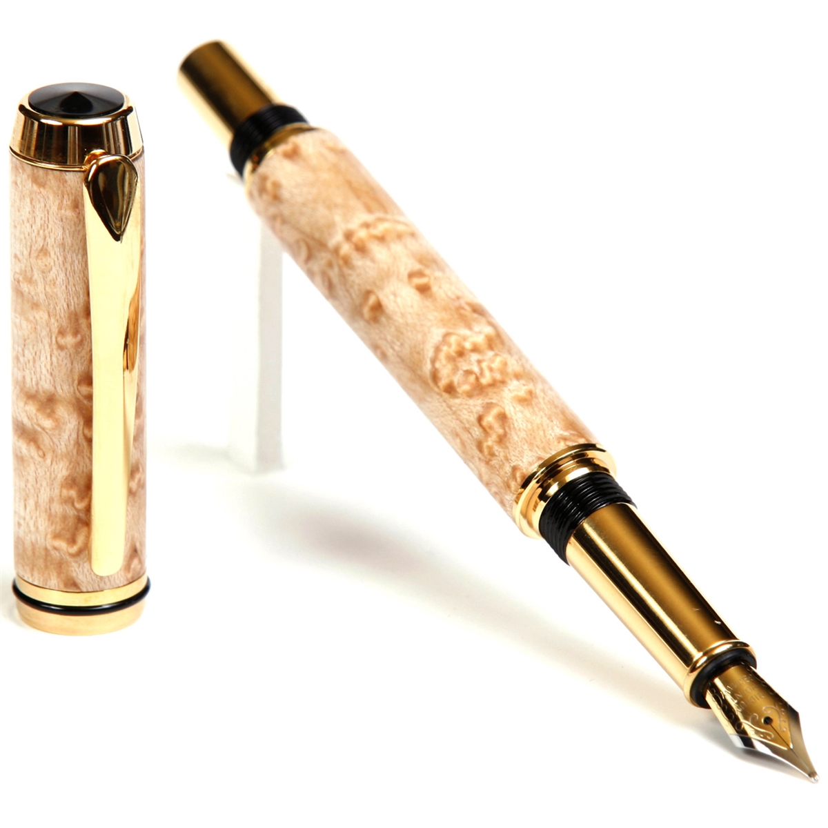 BF4W04-2T.jpg Baron Fountain Pen - Birds Eye Maple - Image 1