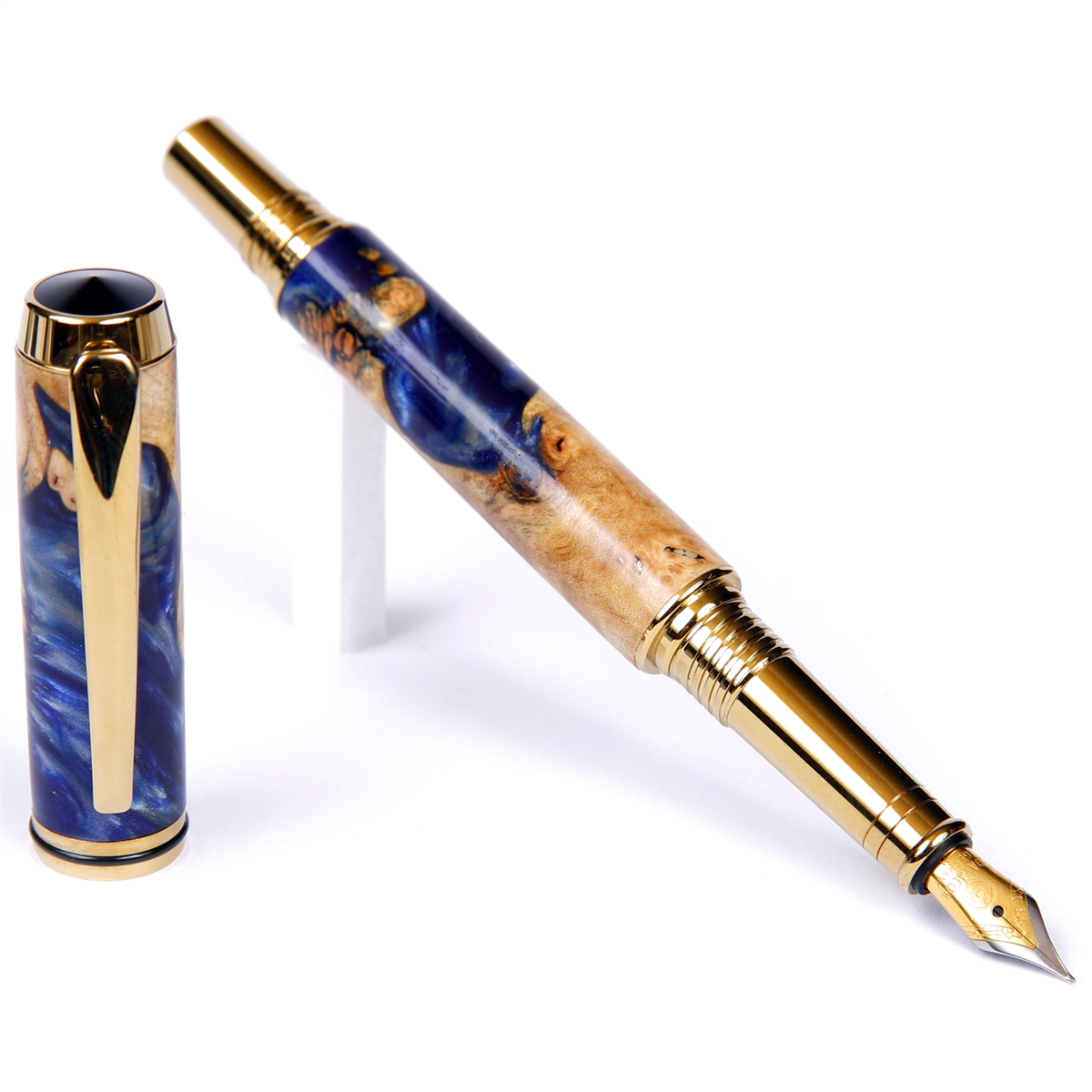 BF4W163-2T.jpg Baron Fountain Pen - Blue and Silver Burl End Cap - Image 1
