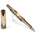 Baron Fountain Pen - Green and Silver Burl End Cap