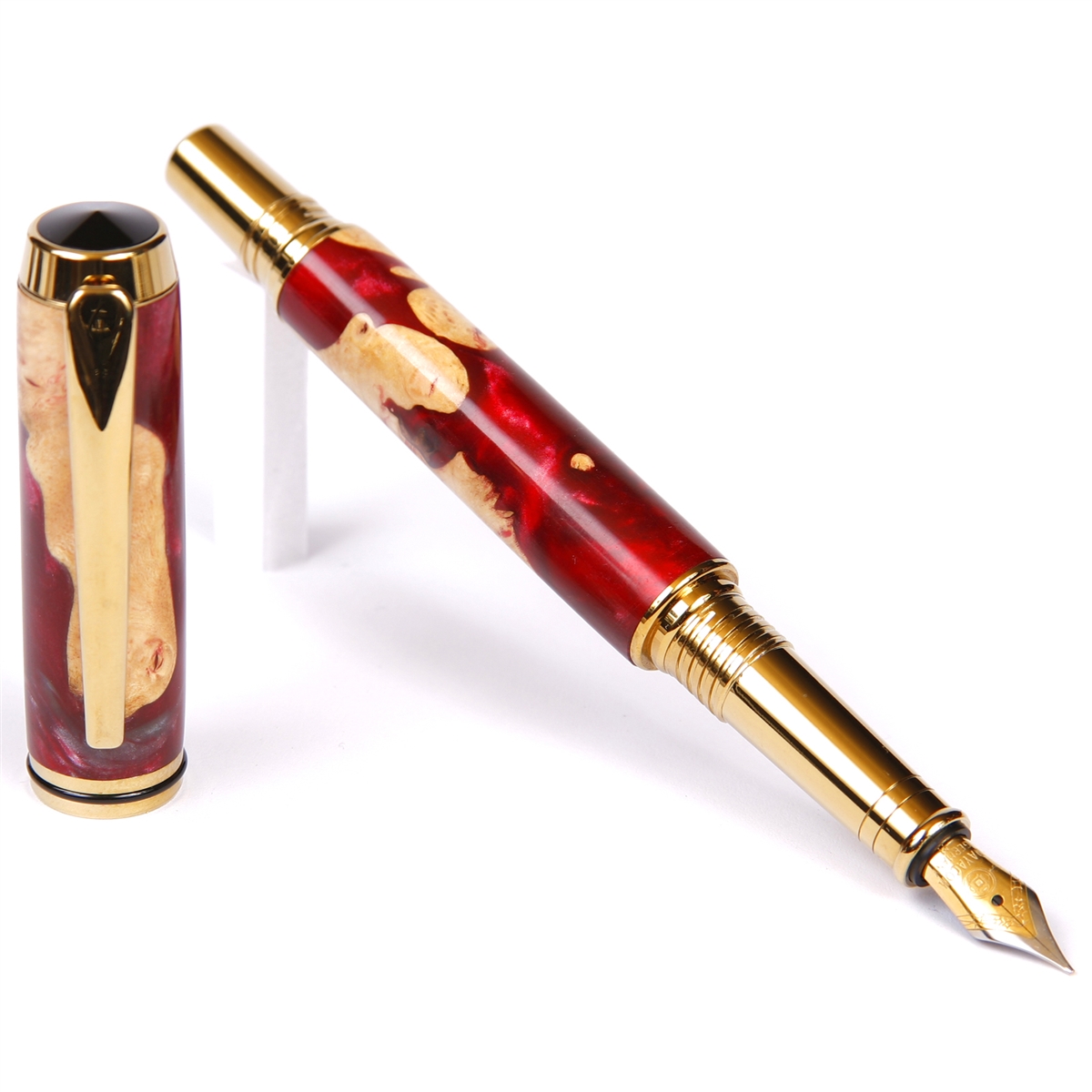 BF4W165-2T.jpg Baron Fountain Pen - Red and Silver Burl End Cap - Image 1