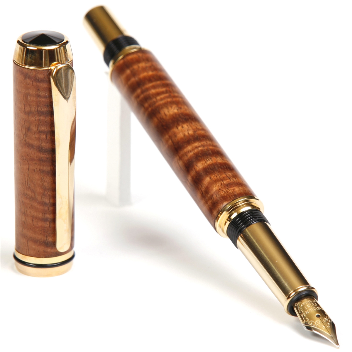 BF4W35-2T.jpg Baron Fountain Pen - Curly Hawaiian Koa - Image 1