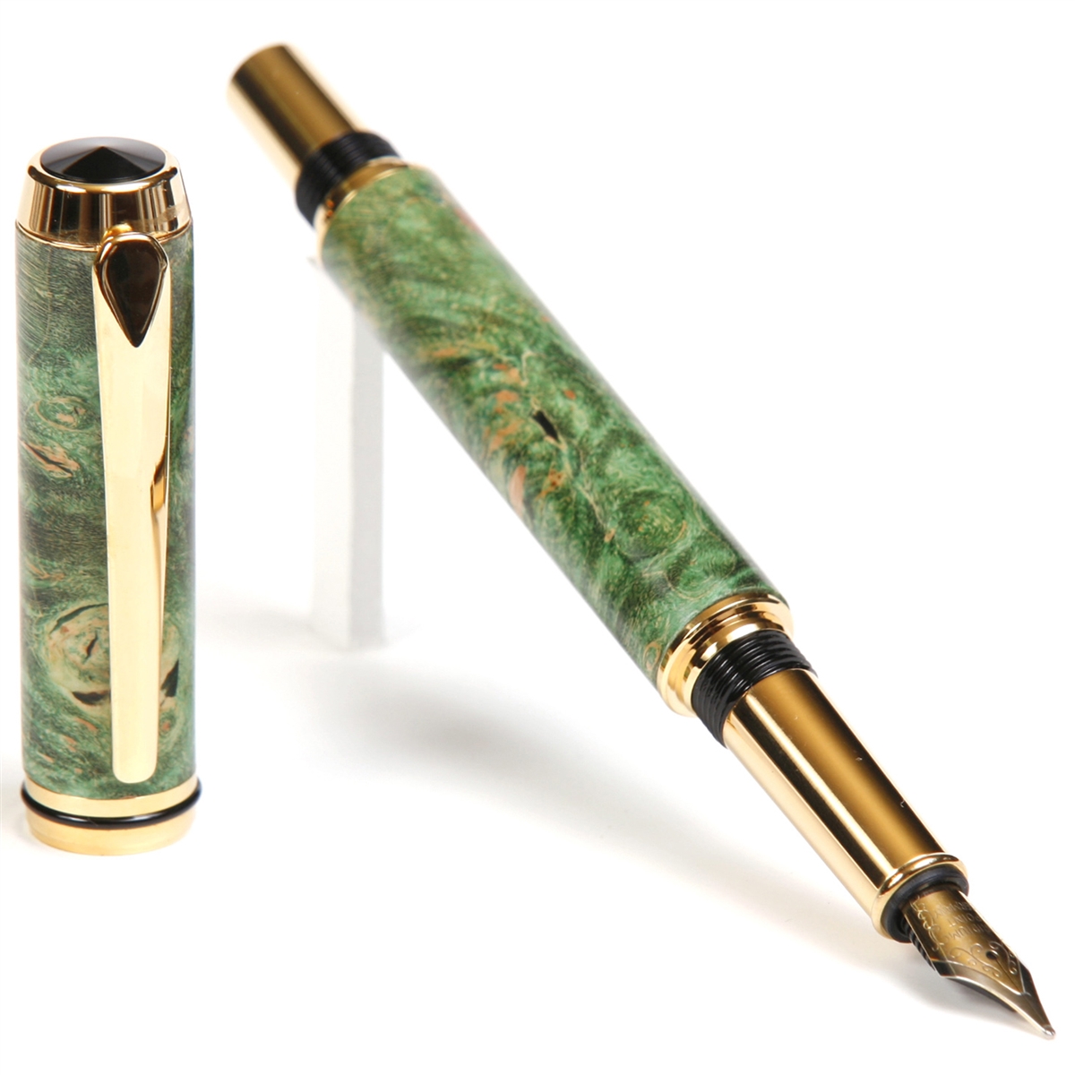 BF4W45-2T.jpg Baron Fountain Pen - Green Maple Burl - Image 1