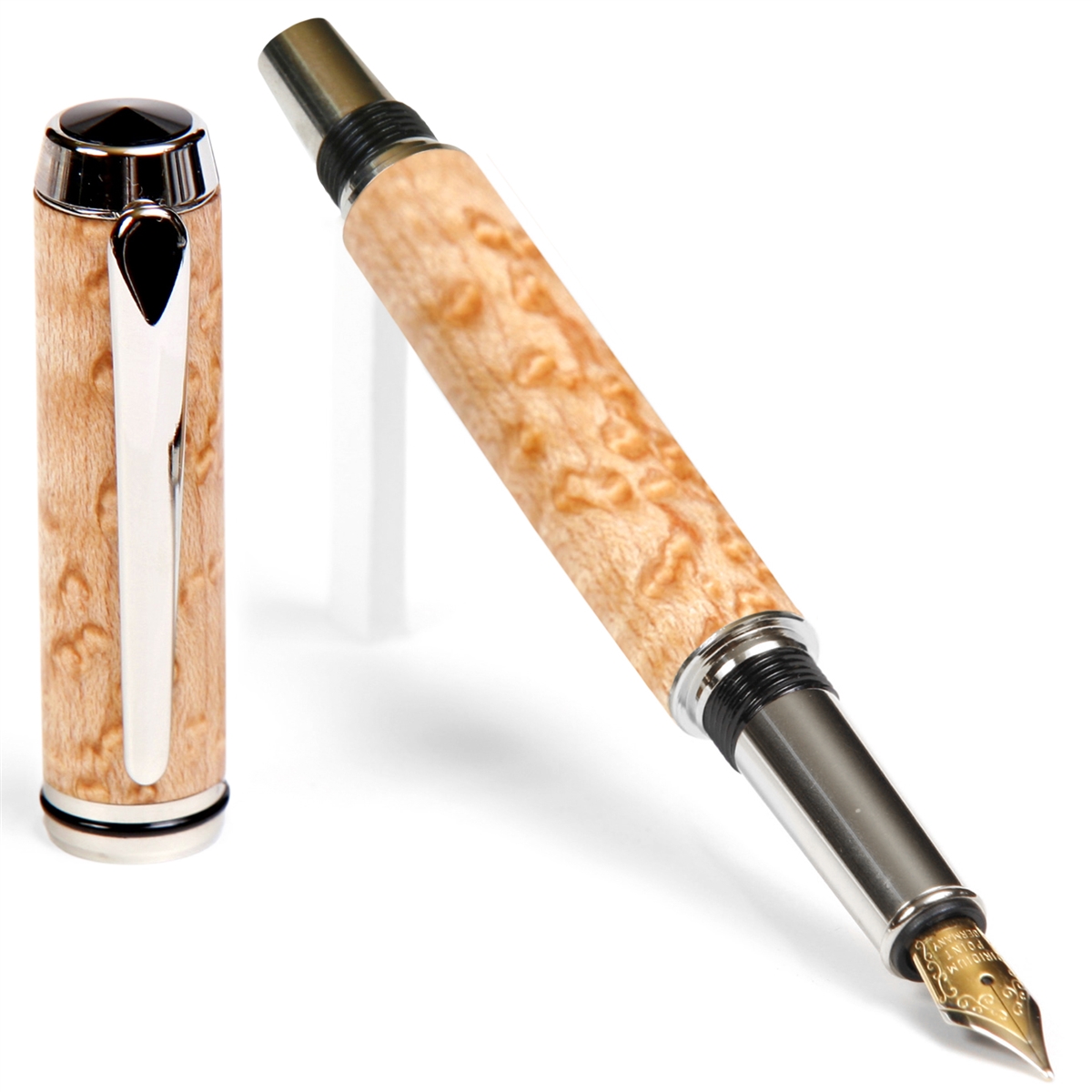 BF5W04-2T.jpg Baron Fountain Pen - Birds Eye Maple - Image 1