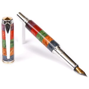 Baron Fountain Pen - Box Elder Stripes Blue, Yellow, Green, Red & Purple