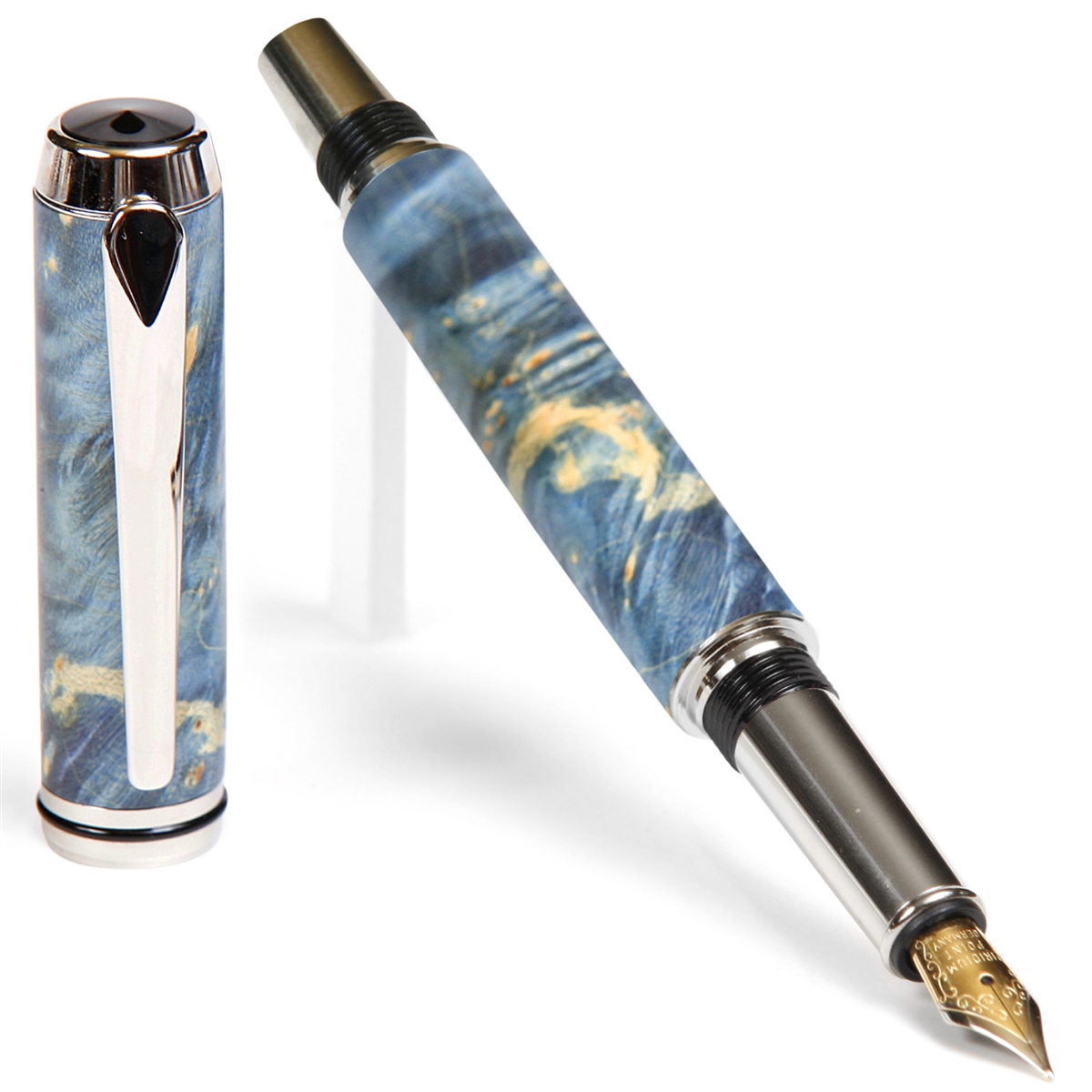 BF5W44-2T.jpg Baron Fountain Pen - Blue Maple Burl - Image 1