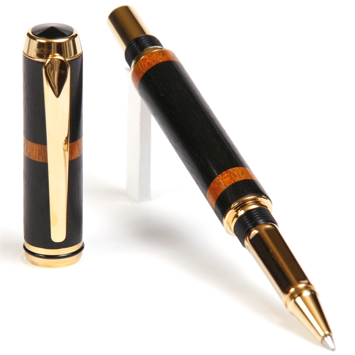 BR4W120-2T.jpg Baron Rollerball Pen - Ebony with Pernambuco Inlays - Image 1