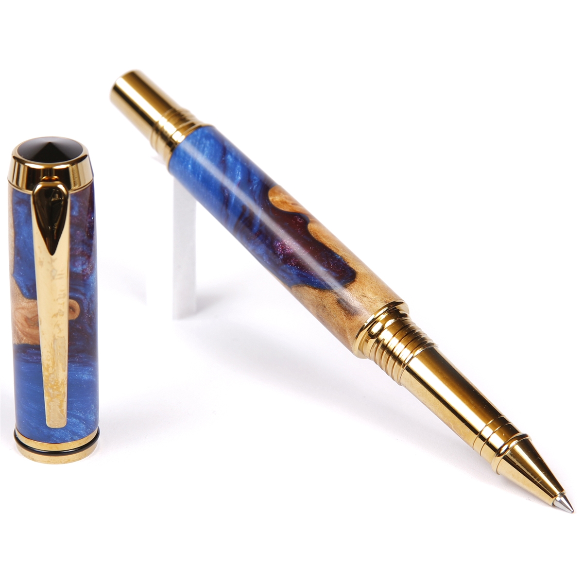 BR4W160-2T.jpg Baron Rollerball Pen - Midnight Raven Burl End Cap - Image 1
