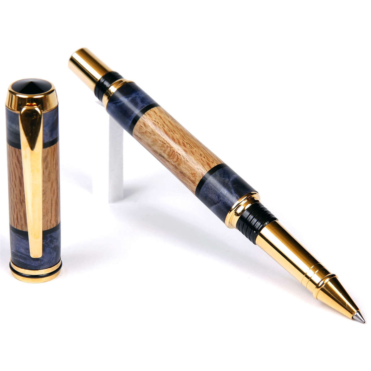 BR4W201-2T.jpg Baron Rollerball Pen - White Oak with Blue Inlay - Image 1