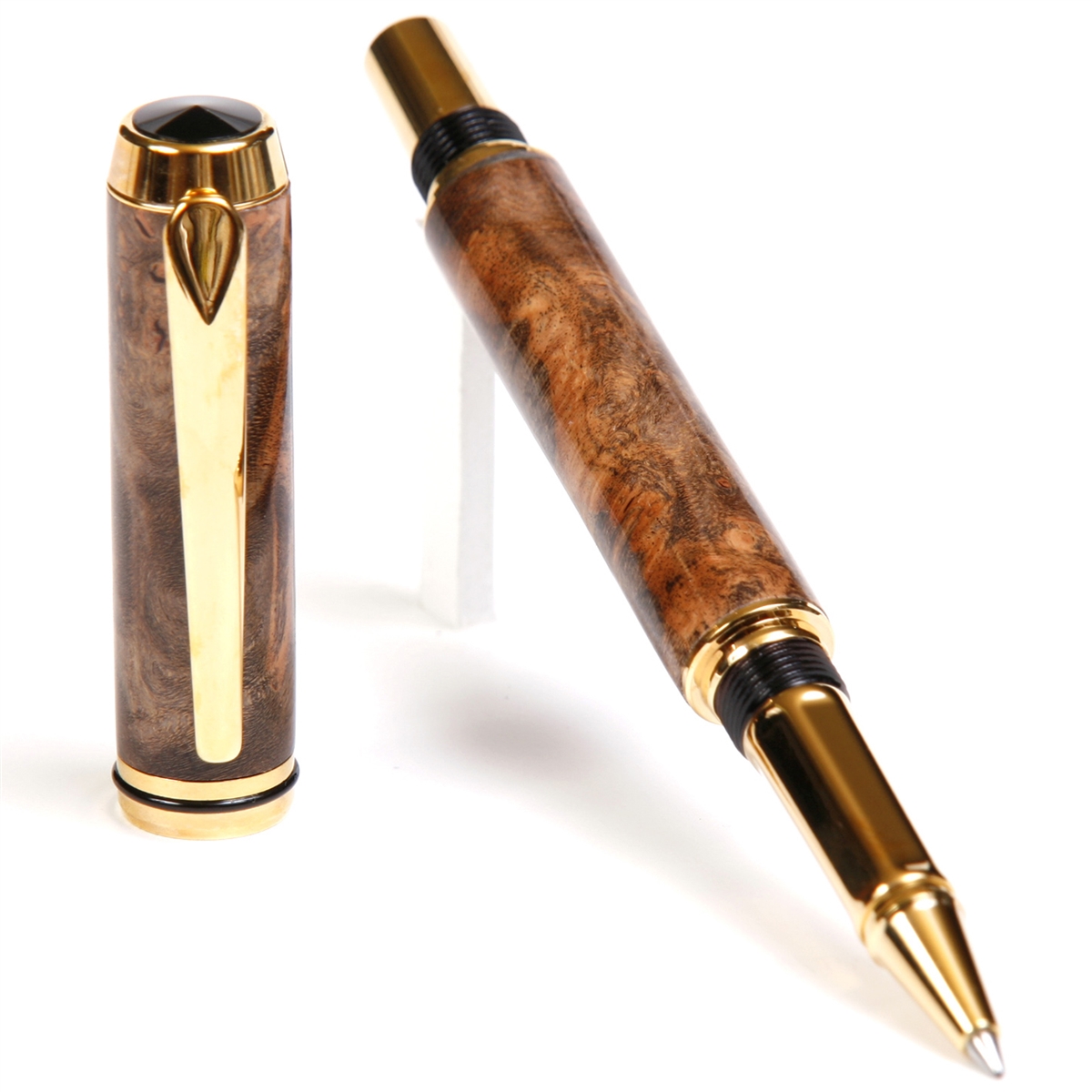 BR4W73-2T.jpg Baron Rollerball Pen - Gray & Black Maple Burl - Image 1