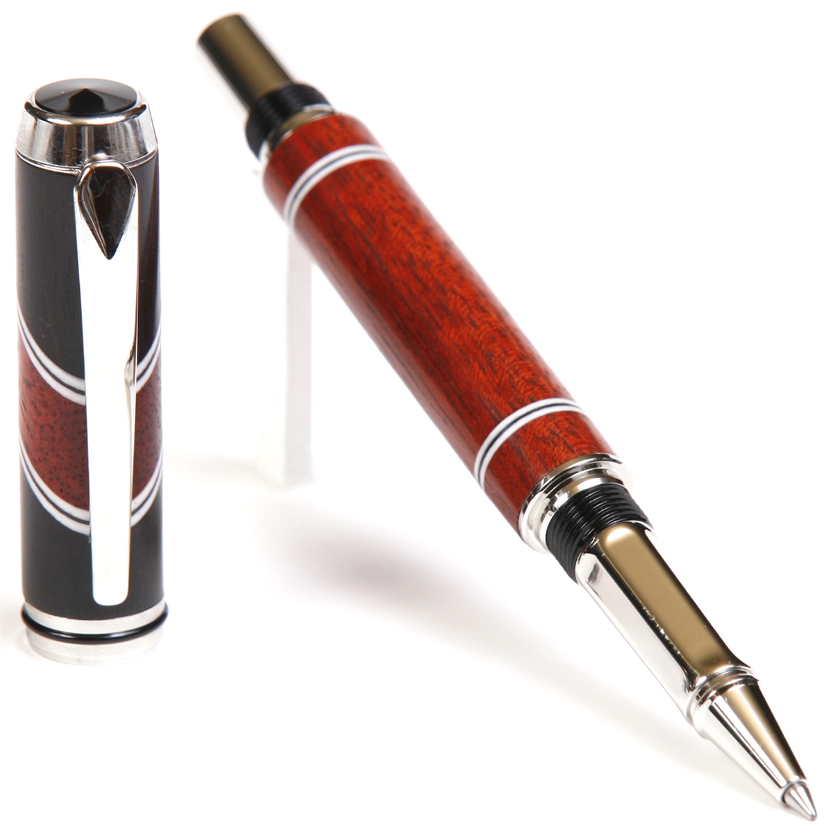 BR5W143-2T.jpg Baron Rollerball Pen - Ebony & Bloodwood with Inlays - Image 1