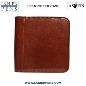 Aston Leather Pen Case Zippered Collectors - 6 Pen Holder Brown Case
